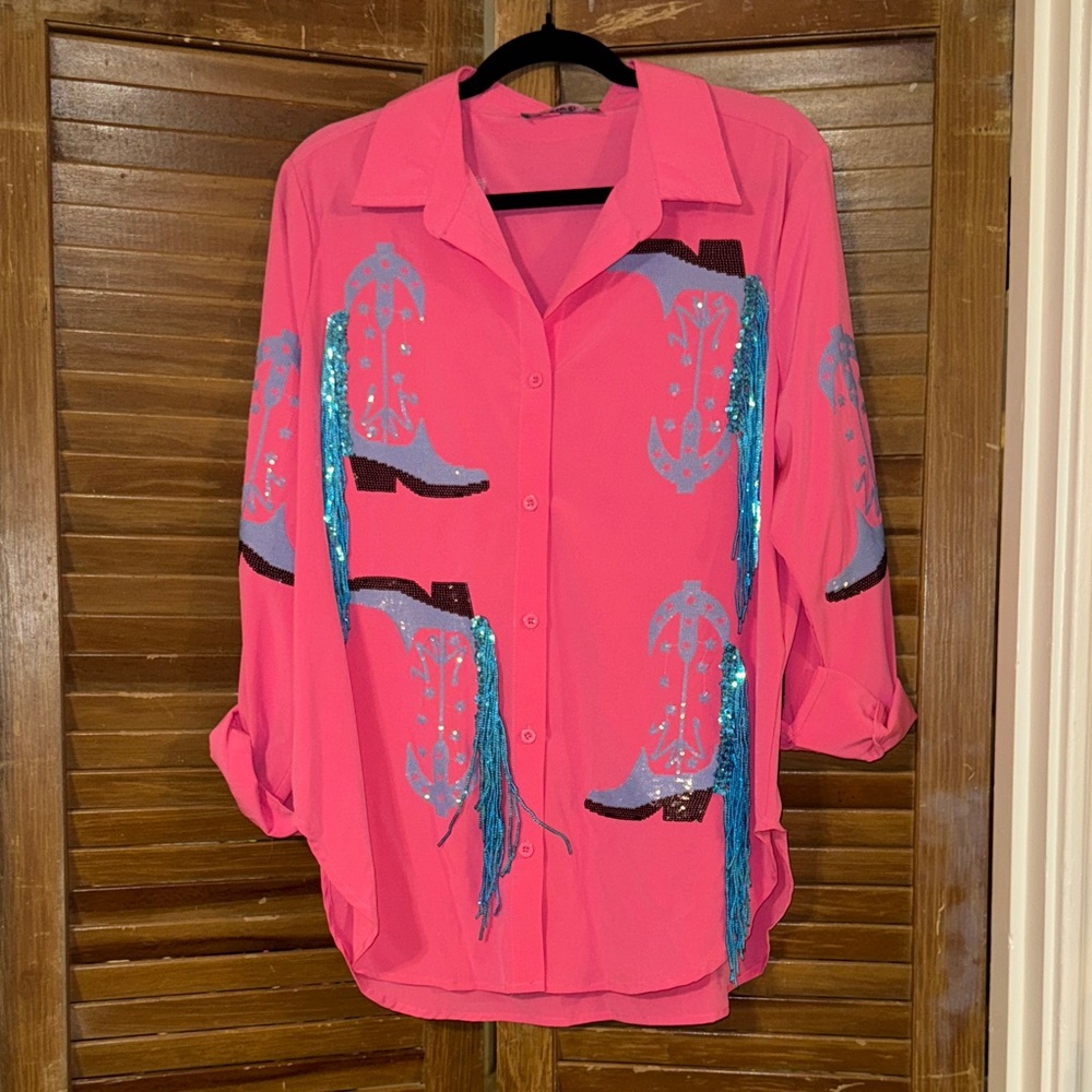Blue b. Pink Western-Themed Women's Top Medium